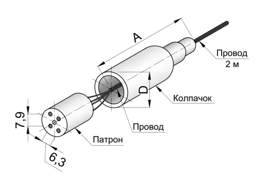Патрон 4P (G10q) керамический с проводом 2м 300/500V 4x0,7mm с защитным колпачком D21/19мм, (IP54)